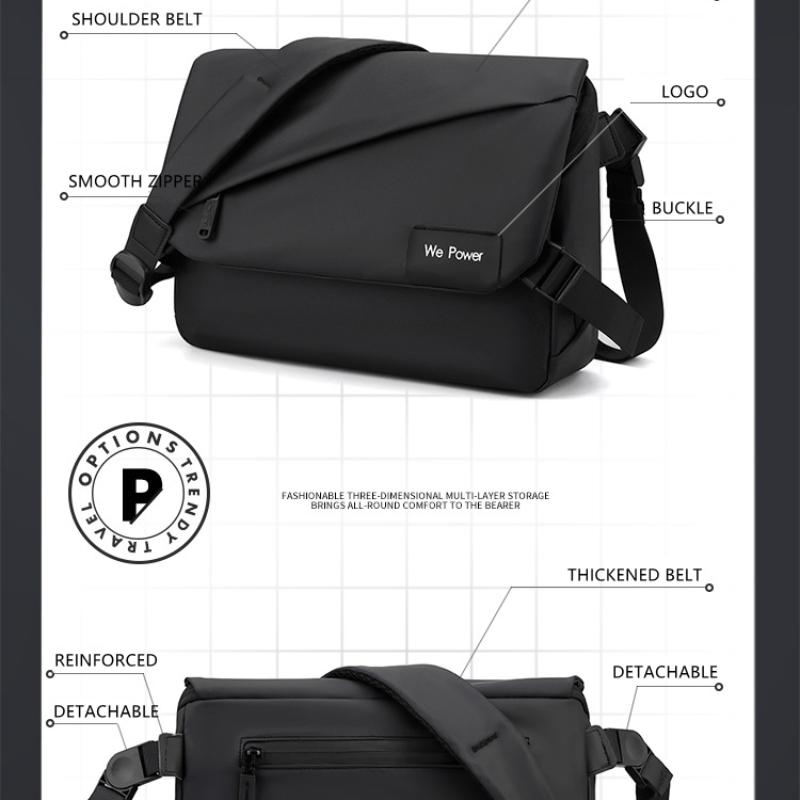 PU Water Resistant Fabric Shoulder Bags Men Messenger Bag Multilayers Leisure Fashion Design Style Solid Colors Durable Pockets