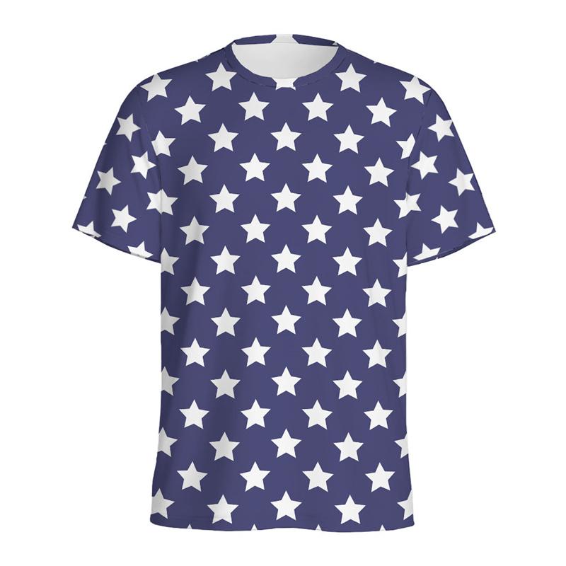 Colorful Star Graphic T-shirt For Men 3D Printed Pentagram T Shirt Casual Tops Short Sleeves Street Loose Round Neck Tee Shirts
