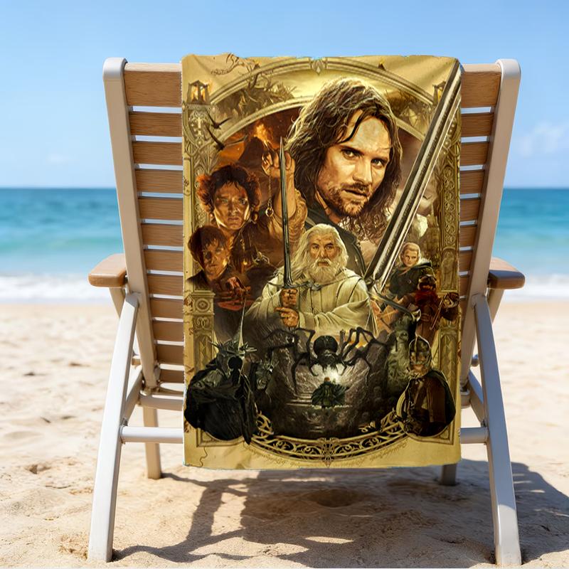 proof beach towel with a The Lord of the Rings pattern - soft,absorbent,quick-drying,machine washable - perfect for swimming,camping,bathing