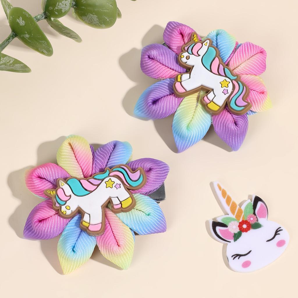 2Pcs New Unicorn Children's Hairpin Cute Pony Flower Hairpin Macaron Color Colorful Flower Hairpin Hair Pick Hair Pick Gift