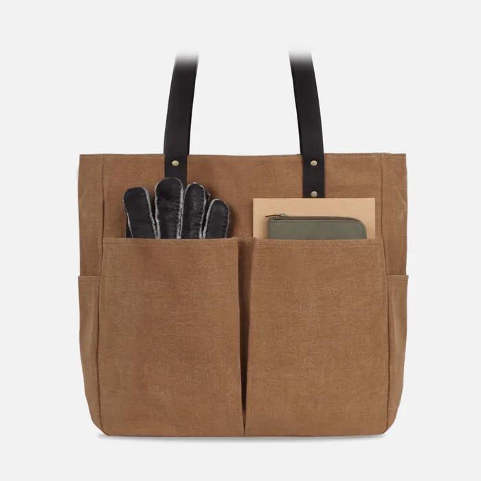 6 Pocket 3 Way Tote Bag_Waxed Canvas ( Camel )
