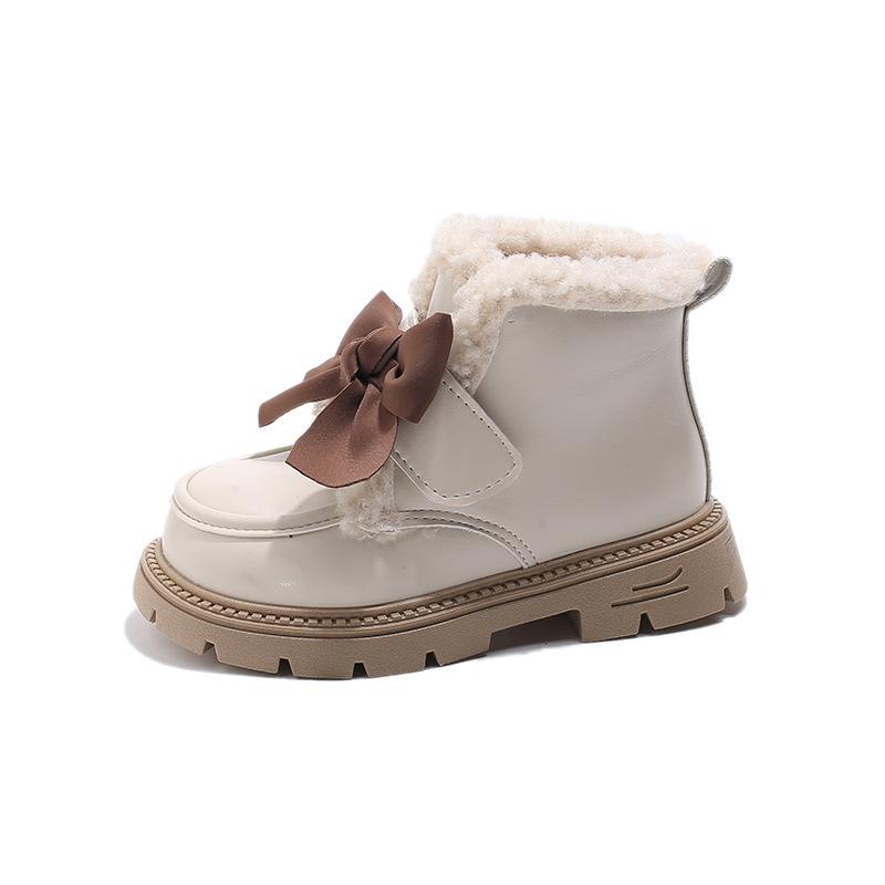 

Girls winter leather shoes, trendy new model, children s plush loafers, little girl s princess style, fleece-lined cotton shoes with soft soles 31-36Code one hand6Double бежевий