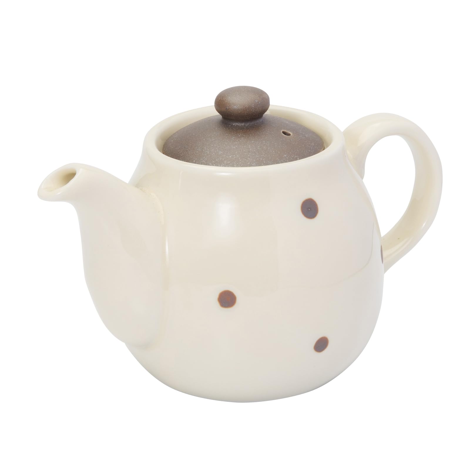 

Mino ware teapot, approximately 360ml capacity, microwave and dishwasher safe, cream dot pattern, made in Japan, 500-12