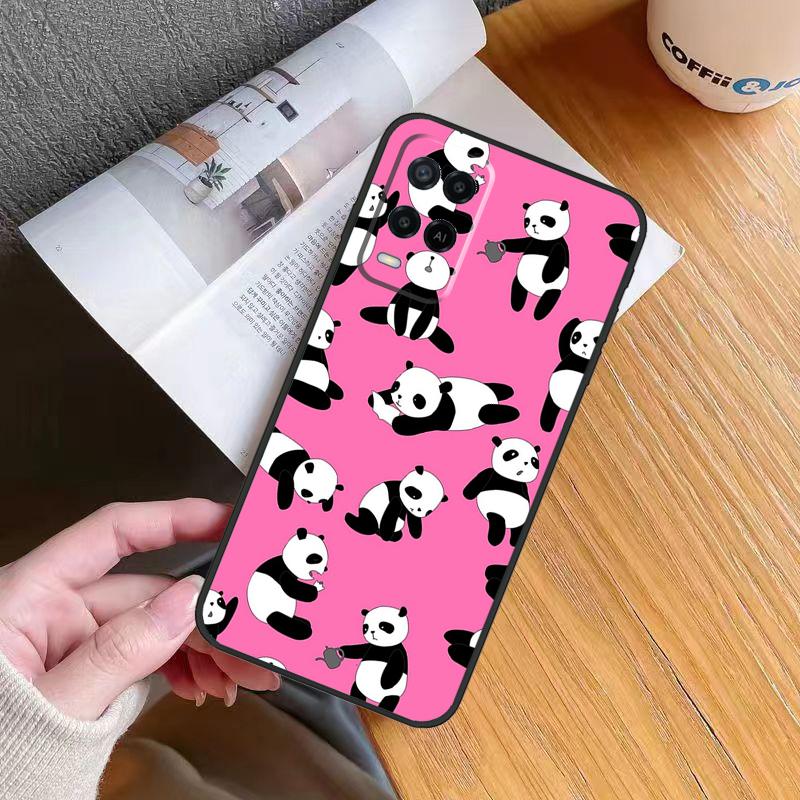 Cartoon Panda Bear Case For OPPO A17 A16 A15 A78 A98 A54 A74 A94 A76 A96 A77 A52 A72 A5 A9 A53 A54s A57s Cover