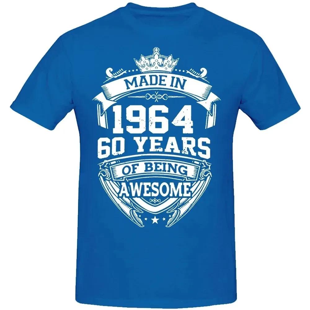 UnisexBirthday Anniversary Funny T-shirts Made In 1964 60th 60 Years Old Vintage Cotton T Shirt Gift Short Sleeve Tee Tops