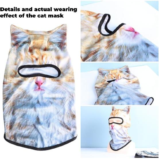 Cat Mask 3D Printed Cat Ski Mask Balaclava With Ears Breathable Perfect For Skiing & Biking Party With Solid Pattern