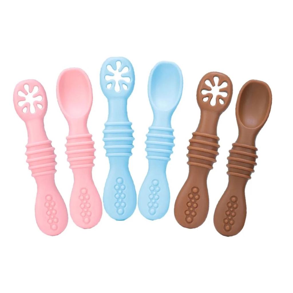 6 ks Dětská lžička Silikonová Měkká Bez BPA Hladký Vzhled Krmící lžička Nebesky modrá Světle růžová Hnědá