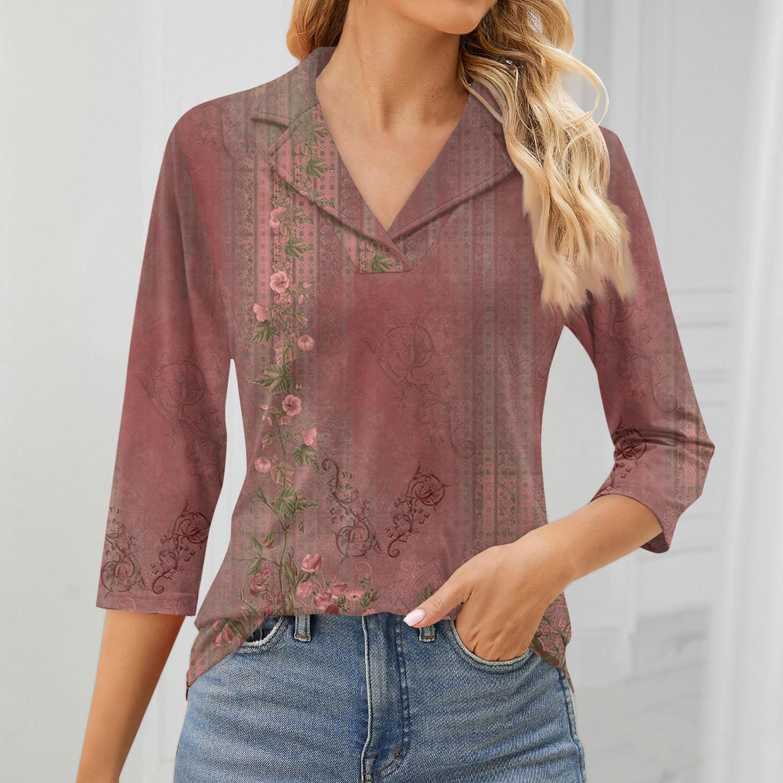 

Женский модный топ для отдыха с семиточечным рукавом и V-образным вырезом, со вставками на манжетах и ​​принтом XS