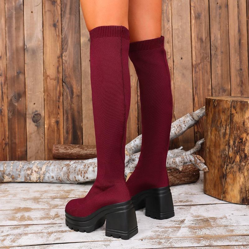 Fashion Sock Boots Women 2025 New Women's Versatile Over-the-Knee Long Thigh Platform Block Heel Tall Boots