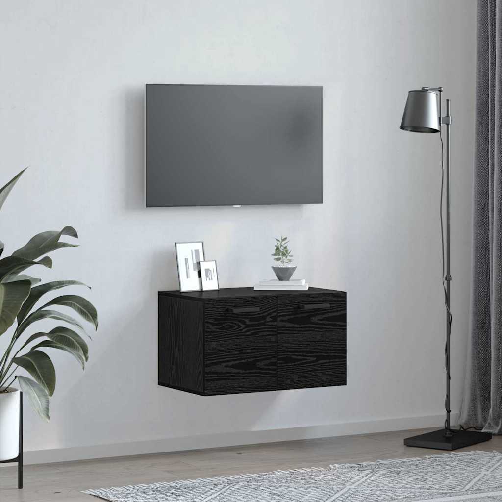 Wall Mounted Cabinet Black Oak Effect 60 X 36.5 X 35 Cm