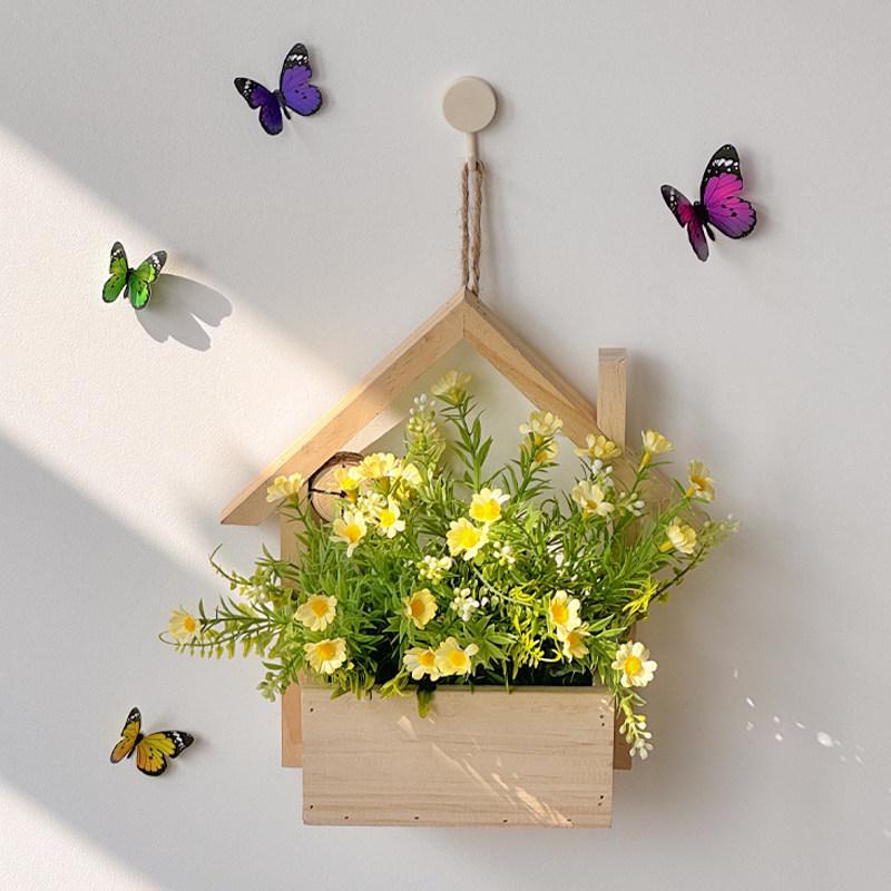 Wall Hanging Artificial Flower Pot for Living Room TV Background with Greenery Planter.