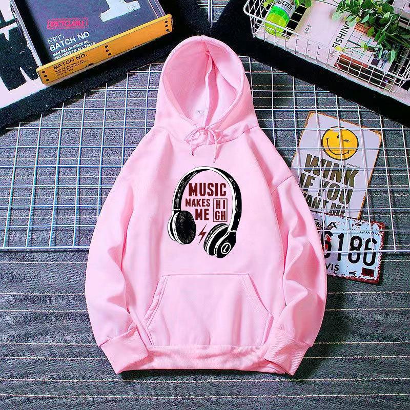 Ladies Spring Autumn Casual Sports Hooded Long Sleeve Big Pocket Headset Printed Pullover Hoodies Sweatshirt Top