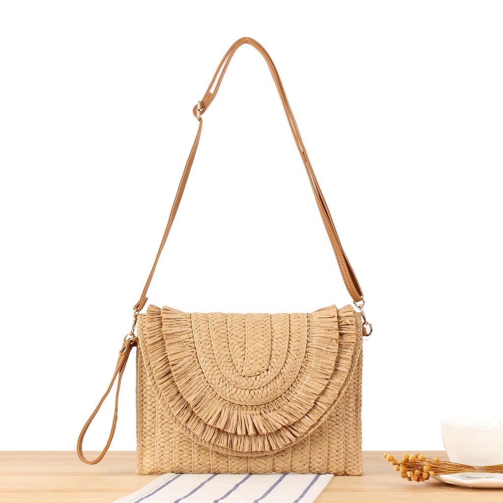 Women's Versatile Woven Straw Clutch Crossbody Bag for Beach and Casual Commute