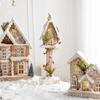 Table Display Christmas Cottage Ornament with Light Effect, Wooden Snow Cabin Decoration for Tabletop Shelf Styling