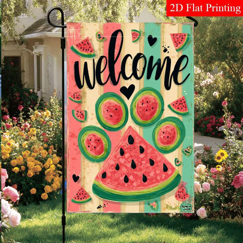 2D Flat, 2D Flat Welcome Summer Watermelon Claw Imprint Garden Flag_2 (5)- Outdoor Garden Flag Double-sided Home Decoration Courtyard Decoration Outdo