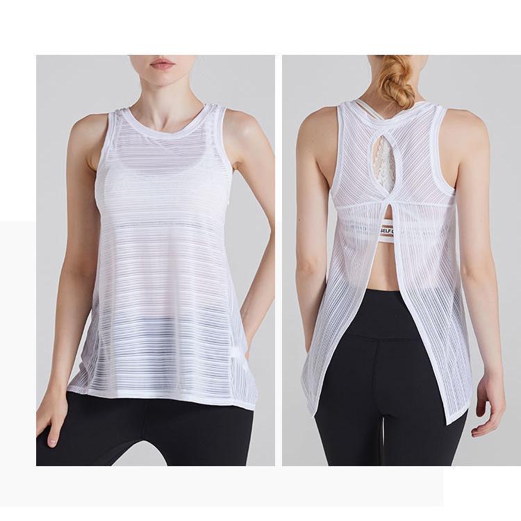 

Fitness Yoga T-shirt Top Sexy Open Back Sport T-shirt Women Gym Tank Top Loose Sportswear Breathable Workout Tank Top Sleeveless XS белый