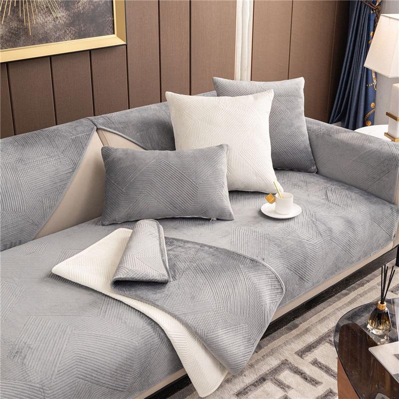 

Скандинавский молочно-белый плюшевый диванный чехол из зимней ткани с утолщенным нескользящим покрытием для диванной подушки 90*160cm светло-серый