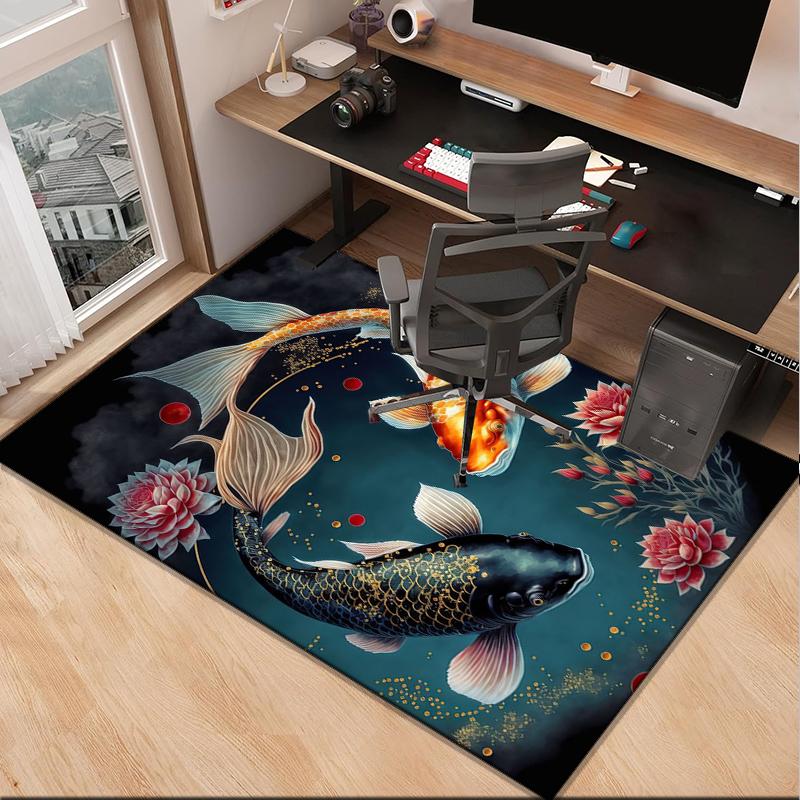 Koi Fish Artwork Office Rug Chair Mat, Entryway Carpet, Suitable for Front Door, Bedroom, Living Room, Desk, Holiday Gift