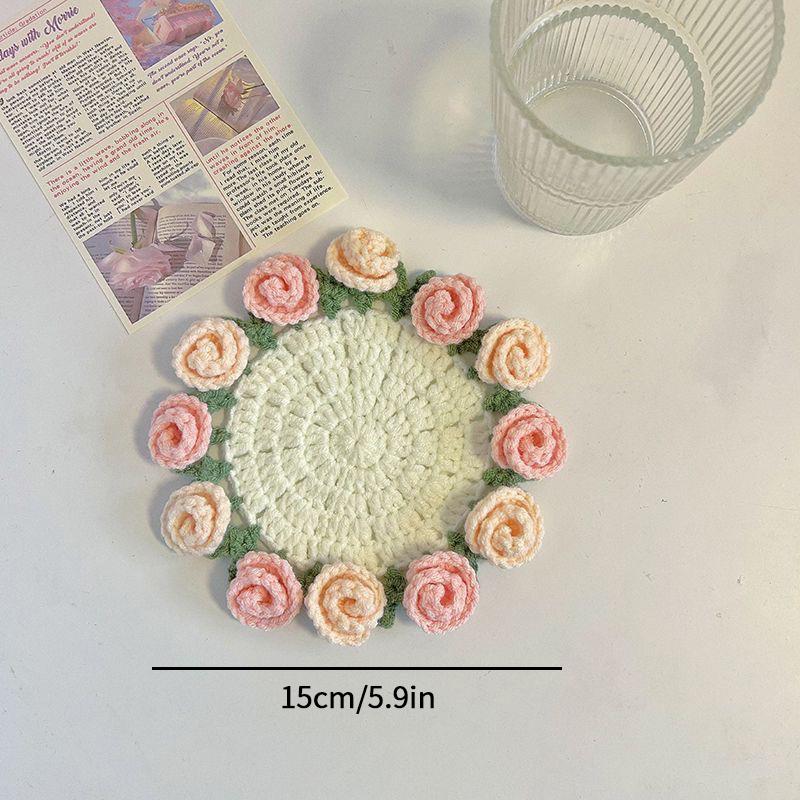 Rose Bouquet Coaster Hand Woven Rose Bouquet Placemat Crochet Flower Placemat Plant Ornament Decor Finished Product Gift
