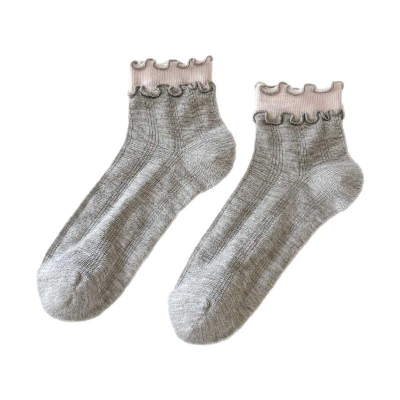 Summer Lightweight Ankle-length Ballet-style Mesh Open-weave Earflap Pile Socks, Sweet Socks Made of Pure Cotton
