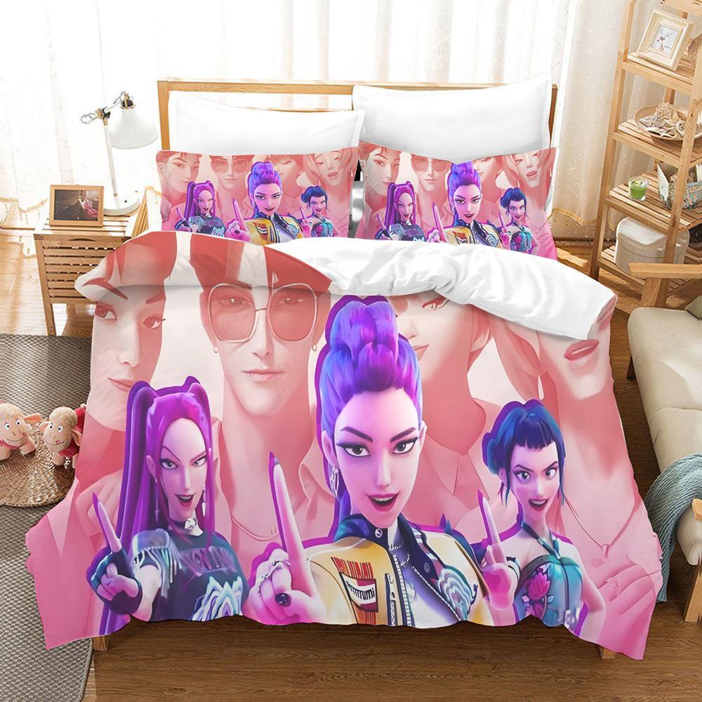 KPop Demon Hunters Zestaw Poszwy na Kołdrę Kreskówkowy Rumi Mira Zoey Zestaw Pościeli Poszewka na Poduszkę Rozmiar Twin Full Queen King