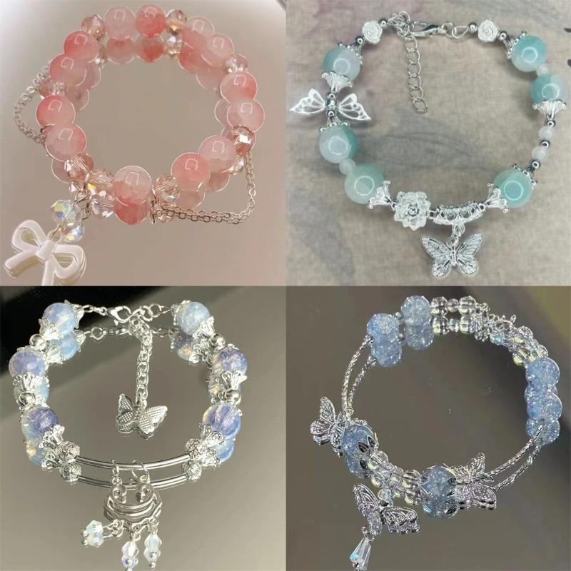 Cool Summer Ice-cold Butterfly Beaded Bracelet, Sweet Blooming Glass Butterfly Knot Bracelet, Student Bracelet