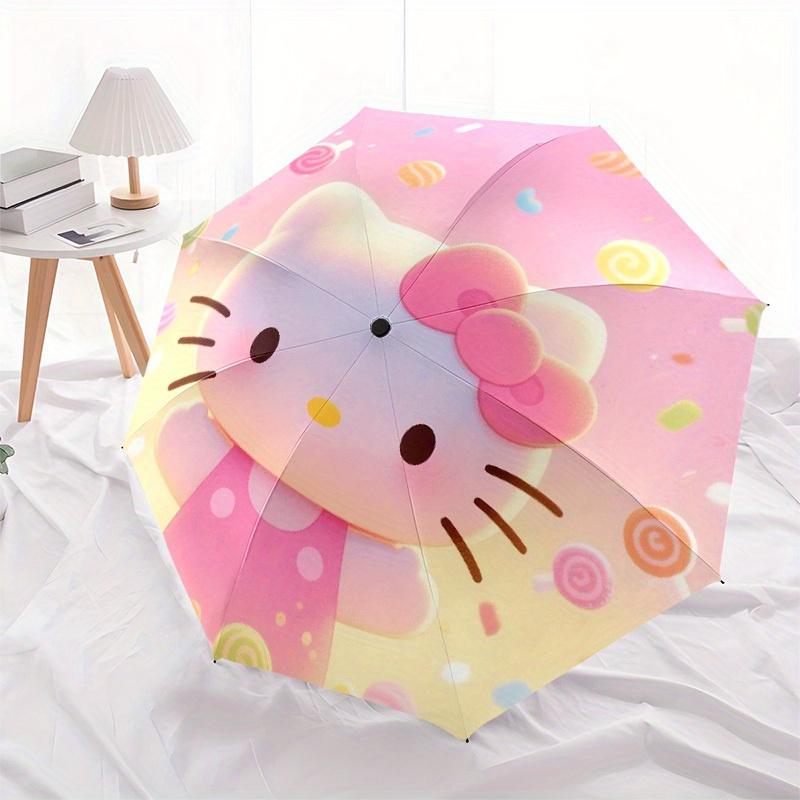 1pc Hello Kitty Pastel Background Umbrella with Plastic Handle,Suitable for All Seasons Home Travel Outdoor UmbrellaSanlio015