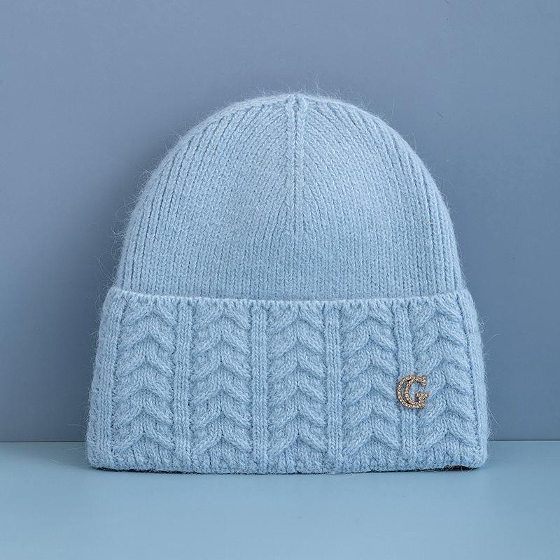 New Style Simple Dandy Winter Hat G Letter Decor Rabbit Fur Beanie Elegant Winter Hats For Women Candy Colors Warm Knit Hats