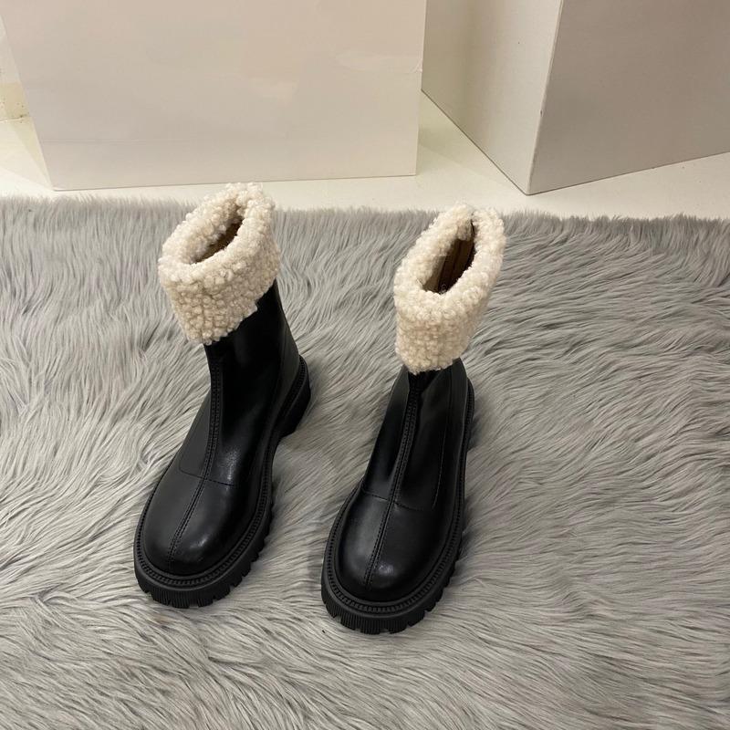 Fashion Women's Fashion Thick Heel High Boots Winter New Round Head Sleeve with Velvet Thick Soft Sole Non-slip Fashion Boots