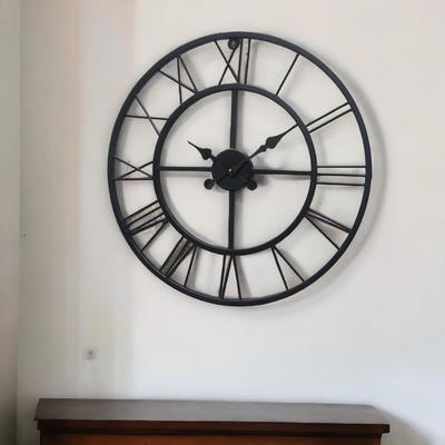 Metal Analog Wall Clock,60 Cm Easy To Read For Living Room/Home/Kitchen-Black (24 Inch)
