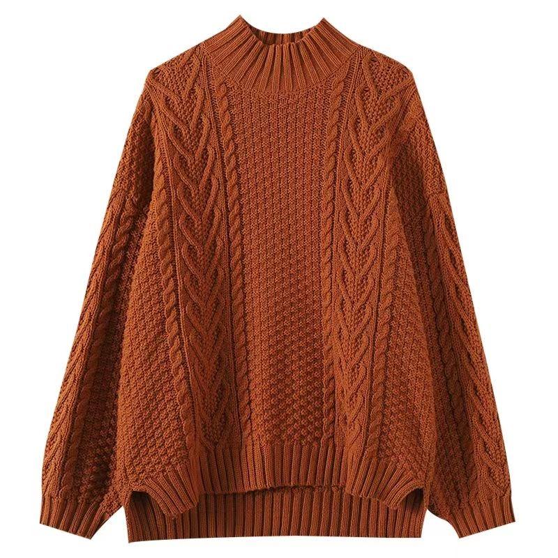 Plus Size Women's Autumn Winter Knitted Sweater Loose Half Turtleneck Loose Bottoming Shirt Pullovers
