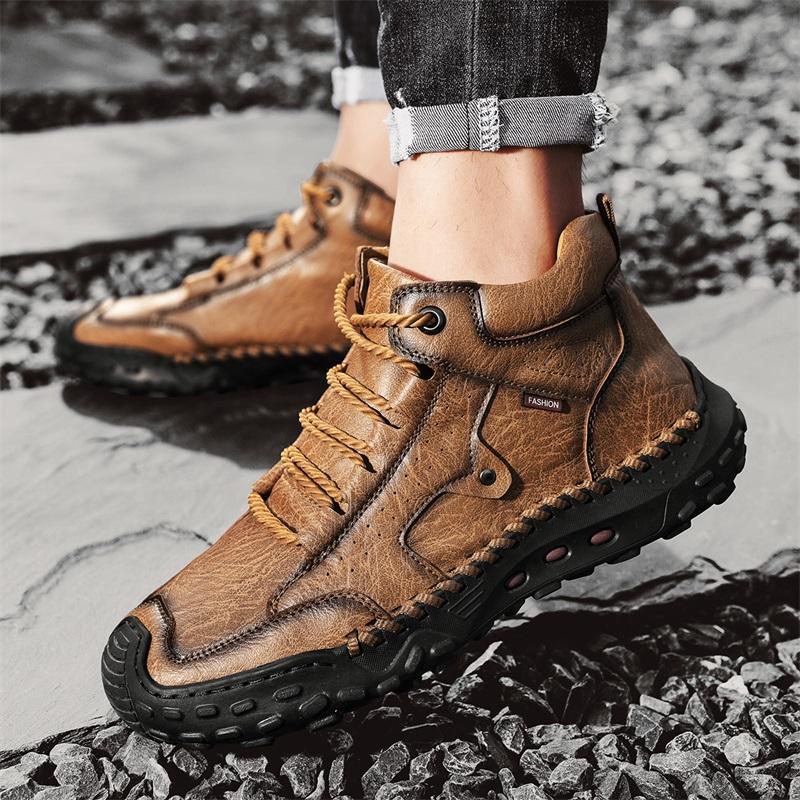 Men's High-top Casual Sneakers Handmade Leather Shoes Plus Size 39-48 Spring & Autumn