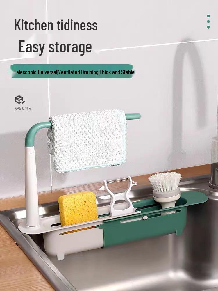Retractable Kitchen Sink Utensil Drainer and Space-Saving Organizer Basket