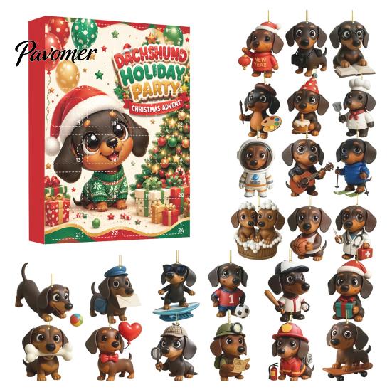 Christmas Home Decor Accessories 2026 Advent Calendar Dachshund Ornament Set, Countdown Hanging with 24 Miniature Dog Collection Mini Figures,