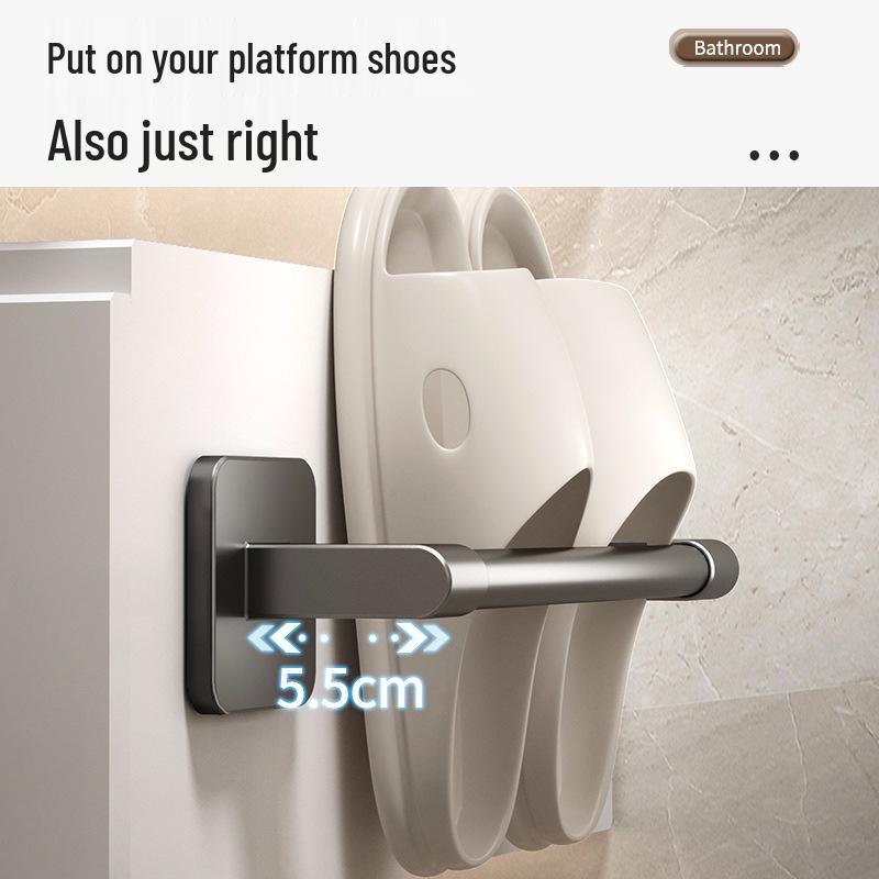 Punch-Free Wall-Mounted Bathroom Slipper Rack and Draining Storage Hanger