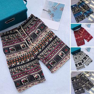 Pantalones cortos de verano para hombre, con estampado de elefante, pierna ancha, informales, para playa, cintura elástica, cordón ajustable, secado rápido
