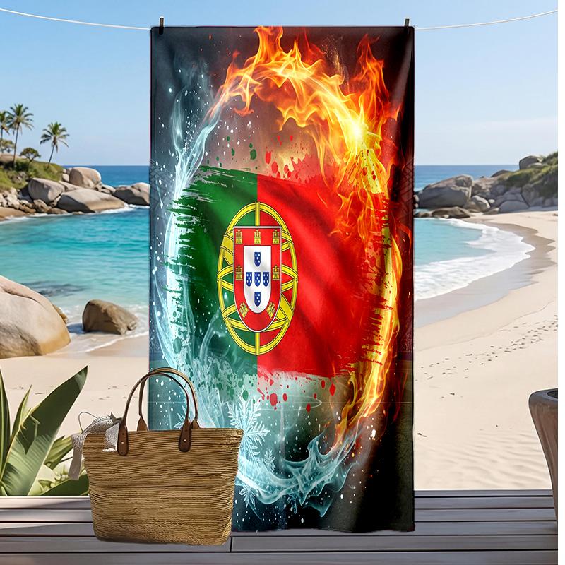 Portugal Football Print Beach Towel Quick Dry Super Absorbent Soft Bath Towel for Swimming Beach Travel Fan Souvenir Gift