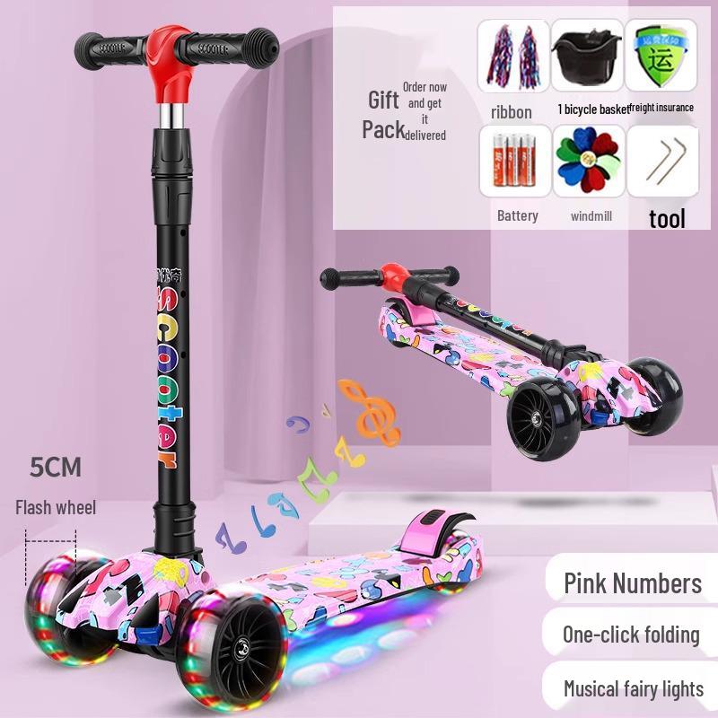 Children's Foldable Scooter for Ages 3-12, Pedal Model, Suitable for Boys and Girls