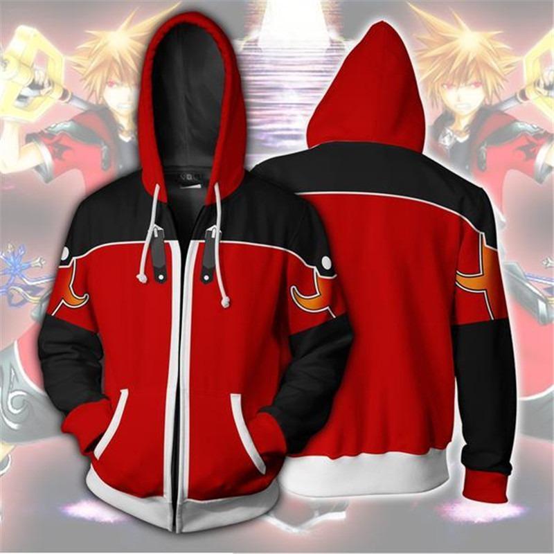 Sudadera con capucha y cremallera 3D de Anime Kingdom Hearts, sudadera de cosplay, chaqueta con capucha para hombre