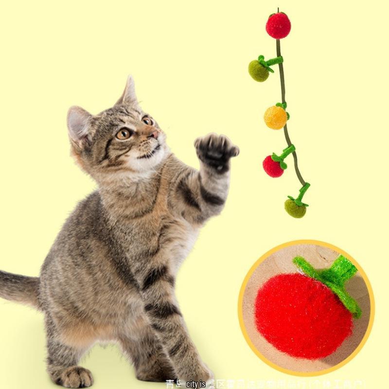 Bite-Resistant Tomato Teaser Wand with Bell - Self-Play Cat Toy for Kittens