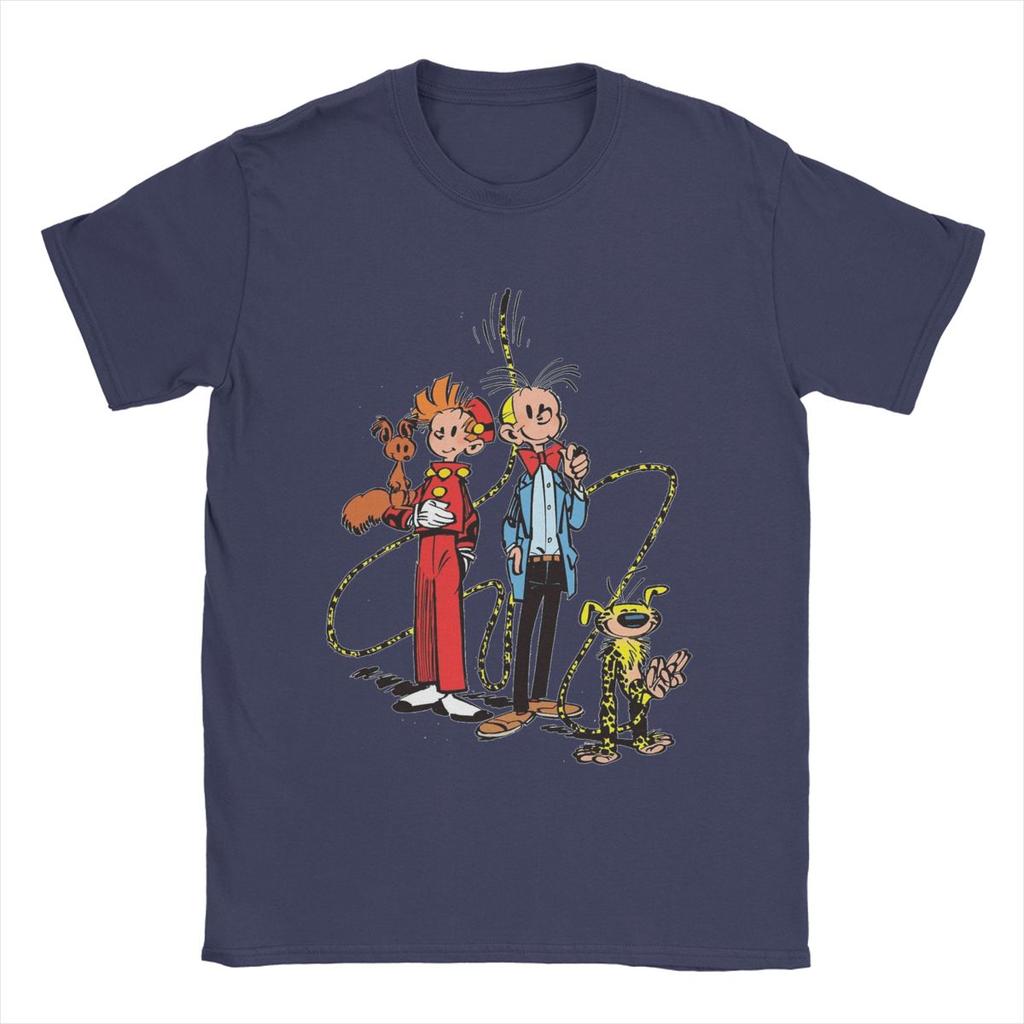 Marsupilami & Spirou Herren T-Shirts Lässige T-Shirts Kurzarm Rundhals T-Shirts 100% Baumwolle Originalkleidung