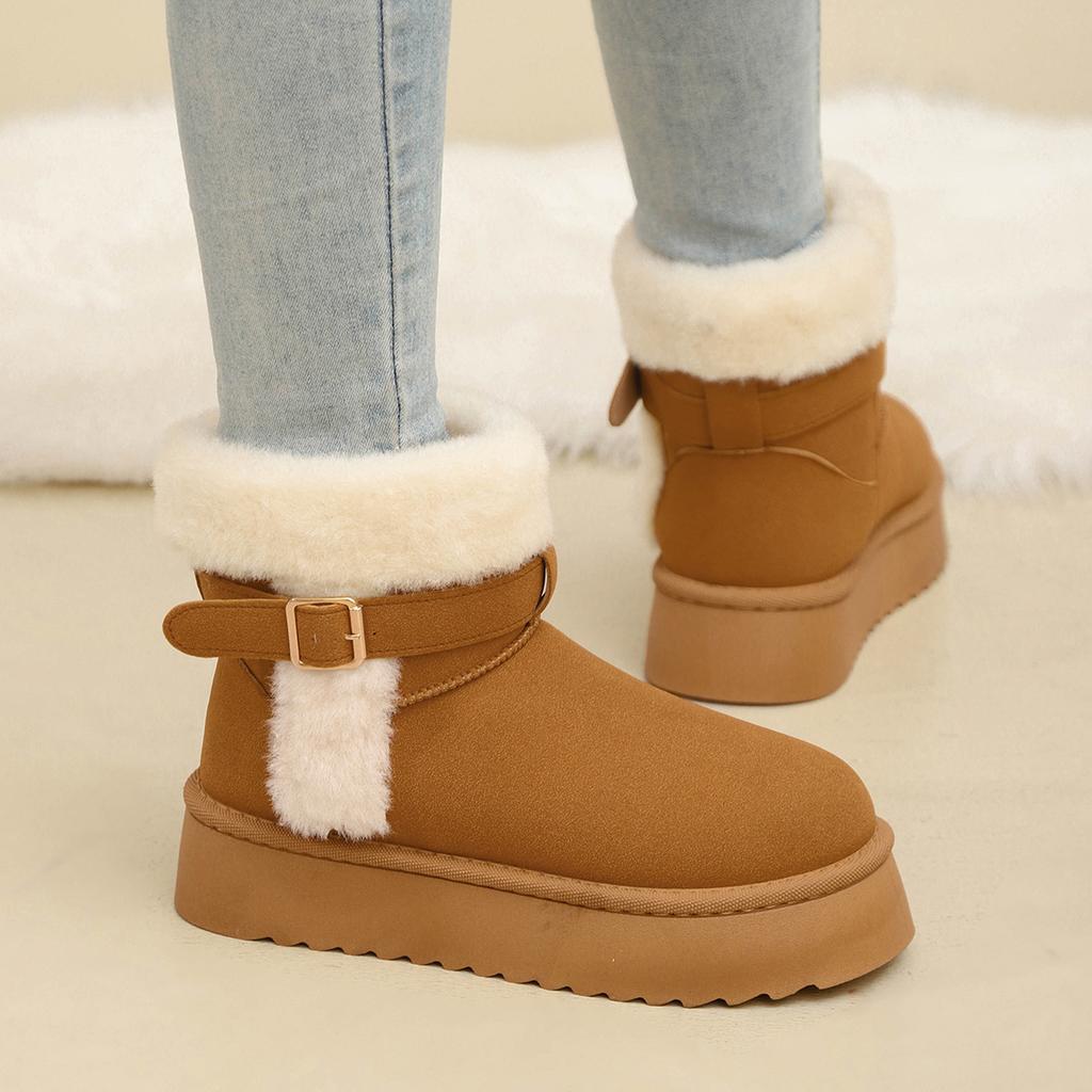 Thick-soled Warm Snow Boots for Women Fleece and Thickening for The Winter of 2025, Comfortable and Lightweight Stylish Belt Buckle Shoes