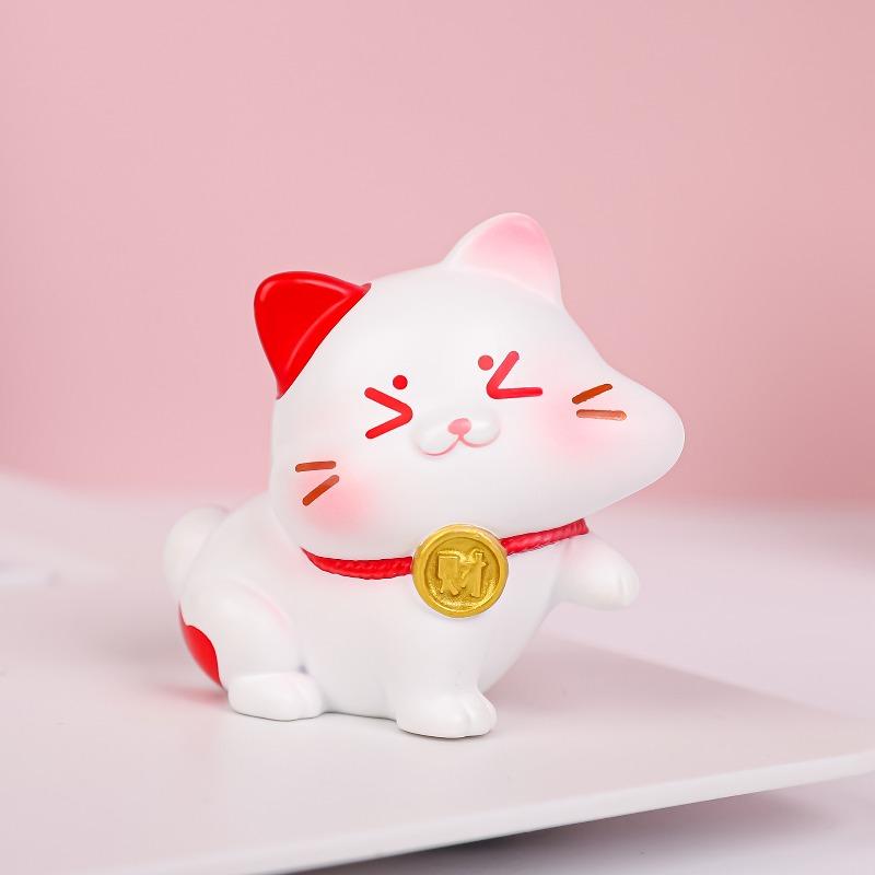 Cute Cat and Little Lucky Pig Figurines, Couple Resin Ornaments, Desktop Decorations, Girls' Gifts