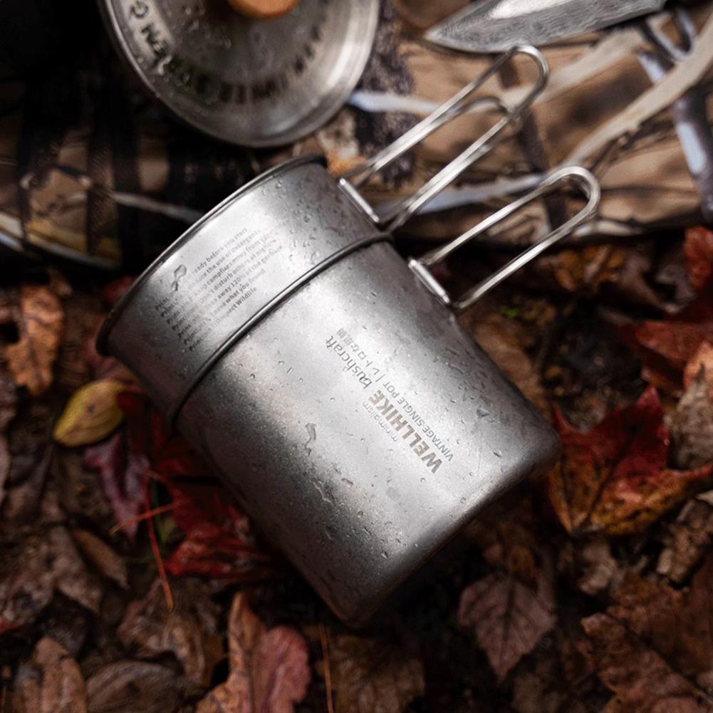 2Pcs Outdoor Camping Cookware Set with Folding Handle Picnic Pot Set 304 Stainless Steel Outdoor Camping Pan for Outdoor Picnic
