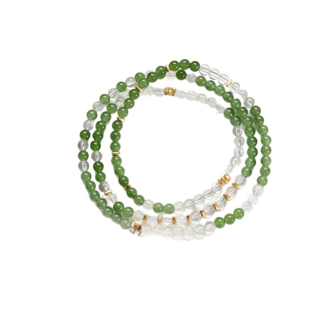 Hetian Jade & White Crystal Bracelet with 925 Silver Accents