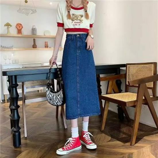 

Женская джинсовая миди-юбка А-силуэта с высокой талией, Осень 2024 4XL