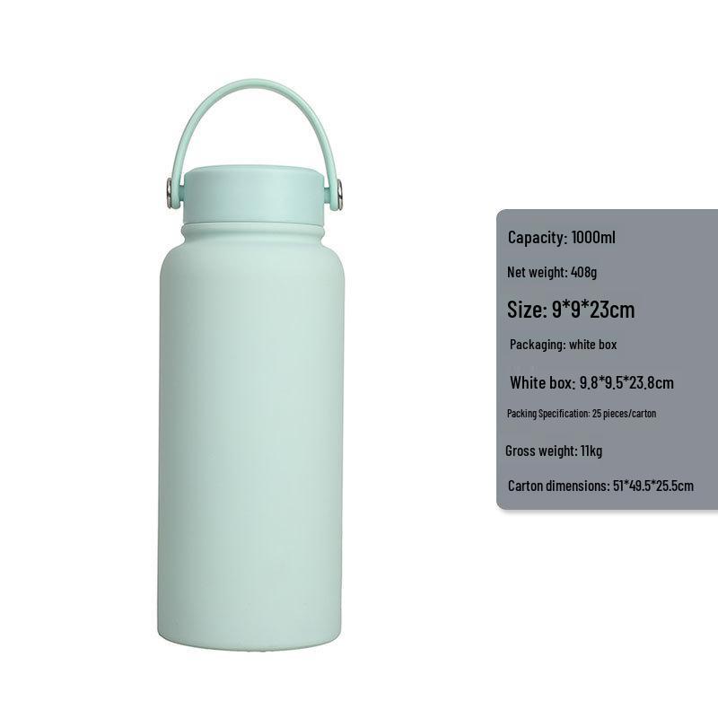 1L Large Capacity Wide Mouth Rubber Paint Thermos Cup - Easy To Clean, American Style, Fashionable Student Water Bottle