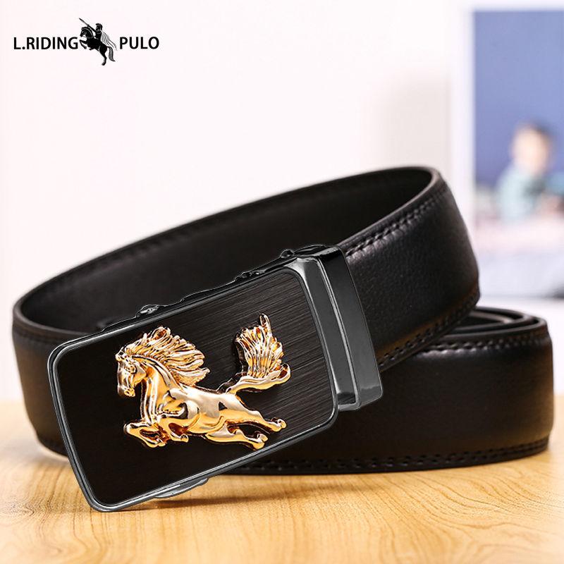 

Мужской кожаный ремень с автоматической пряжкой, двойной кожаный, модный ремень с лошадью, мужской трендовый универсальный ремень 110cm