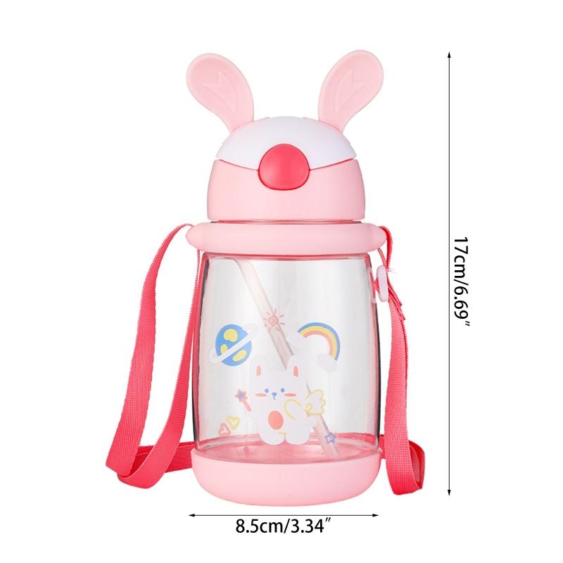 Kids Children School Drinking Water Straw Bottle Cartoon Bunny Straw Baby Cup with Shoulder Strap Water Bottle