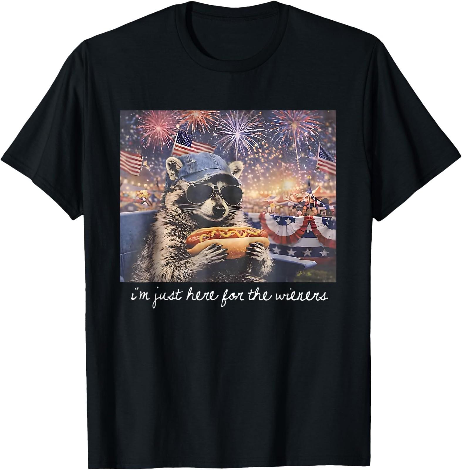 I m Just Here for The Wieners Raccoon Fourth of July T-Shirt S